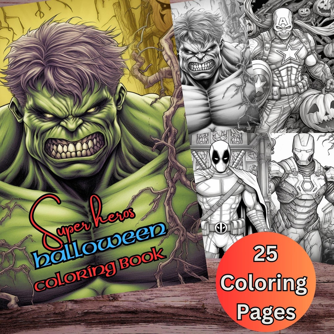 25 Superhero Halloween Coloring Pages, Greyscale, Light and Dark ...