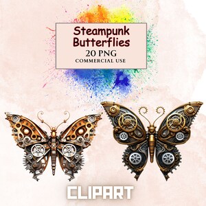 Schmetterling Clipart, Steampunk Schmetterling Clipart, Schmetterlinge Clipart, kommerzielle Nutzung, transparente PNGs, Fantasy Clipart, Steampunk PNG