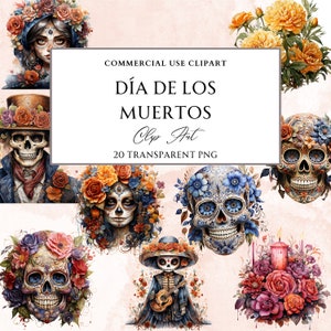 Día de los Muertos Clipart Bundle, Clipart für kommerzielle Nutzung, Transparente PNGs, PNG Clipart, Tag der Toten Clipart, Ringelblume Clipart