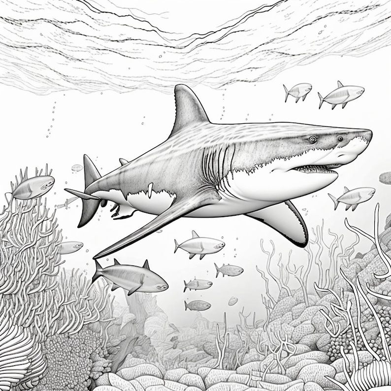 Realistic Shark Coloring Pages for Adults 20 Images - Etsy