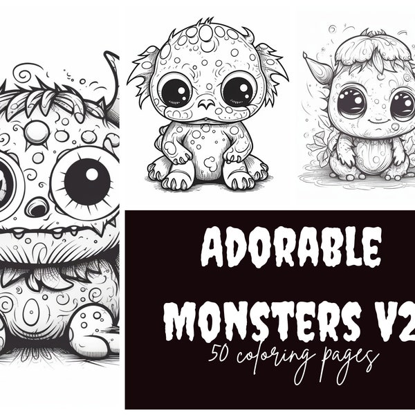 50 Adorable Creepy Monsters Coloring book V2: For Adults and Teens, cute coloring book with mini-monsters, Relaxation and Stress Relief