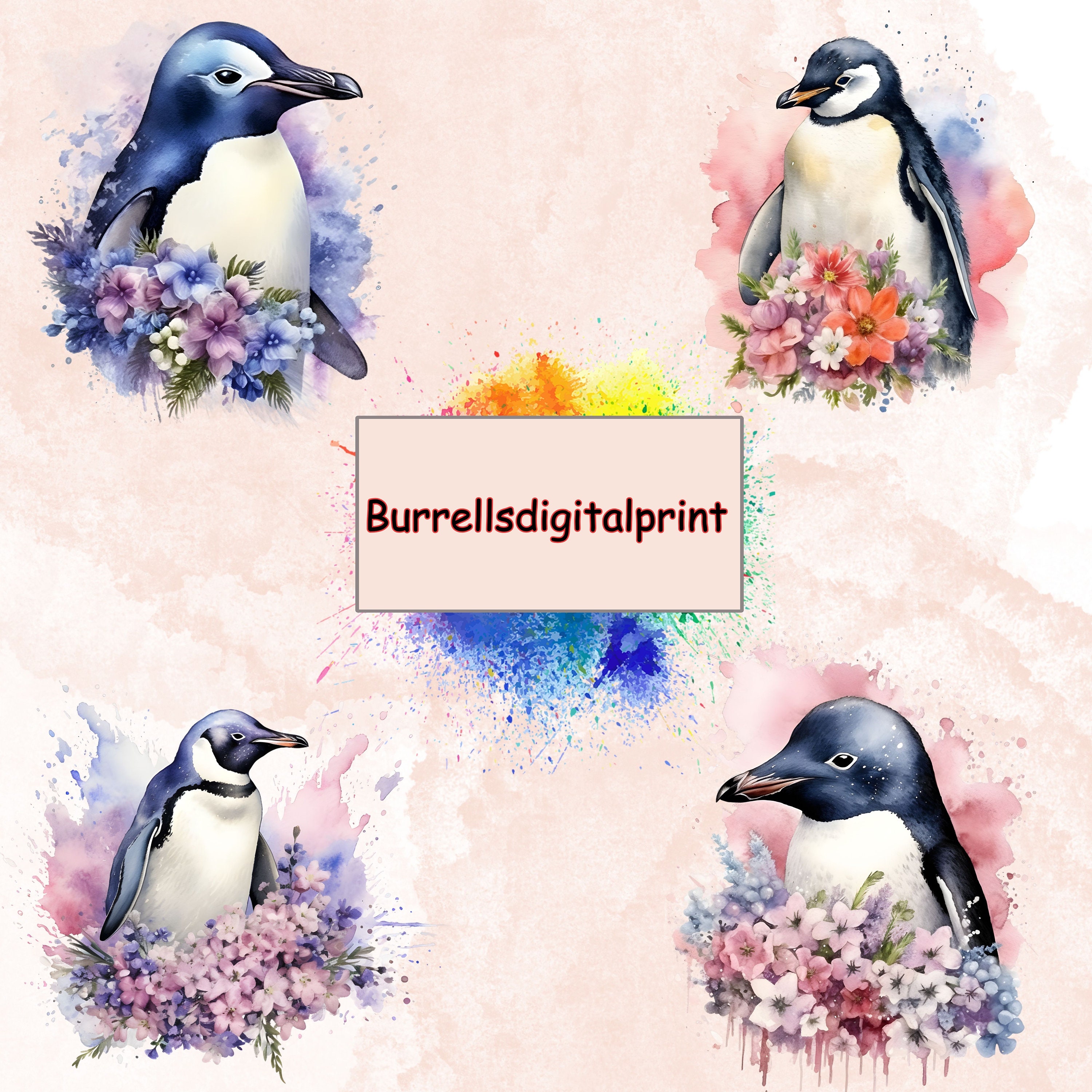 Watercolor Adelie Penguin Clipart Bundle, Digital Scrapbooking Elements ...