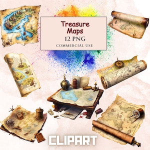 Paquete PNG de imágenes prediseñadas de mapa del tesoro, elementos de scrapbooking digital, imágenes prediseñadas piratas, sublimación, imágenes prediseñadas de diario basura, imágenes prediseñadas de álbum de recortes, mapa