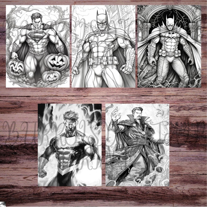 25 Superhero Halloween Coloring Pages, Greyscale, Light and Dark
