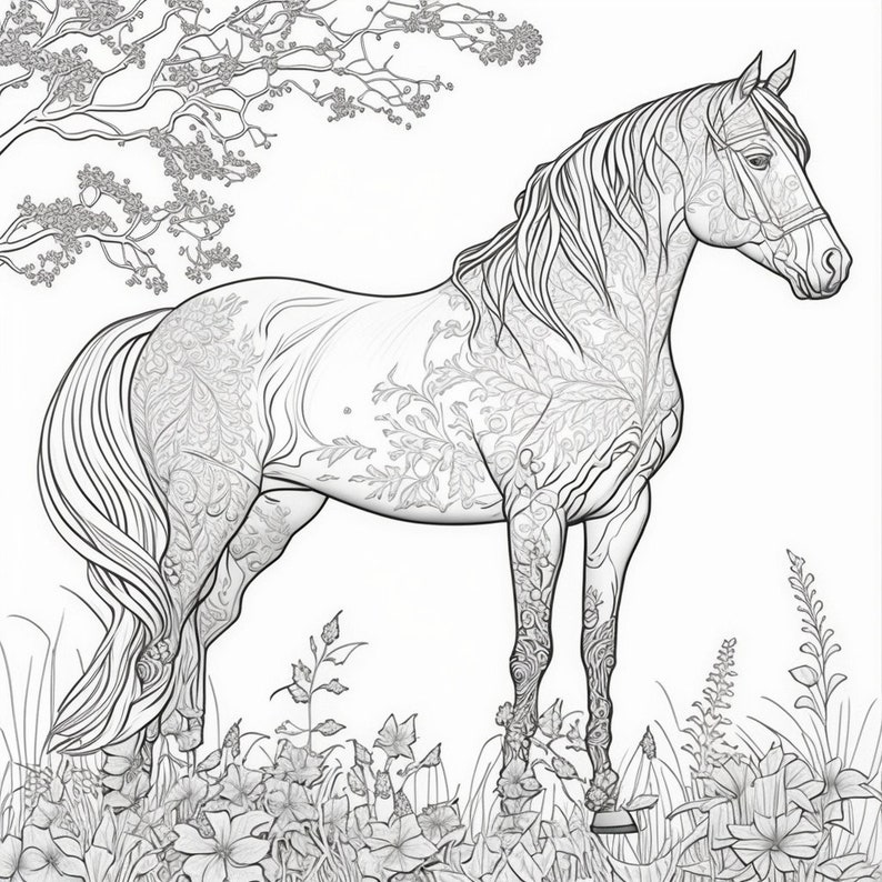 Equine Elegance: 20 Realistic and Intricate Horse Coloring Pages for