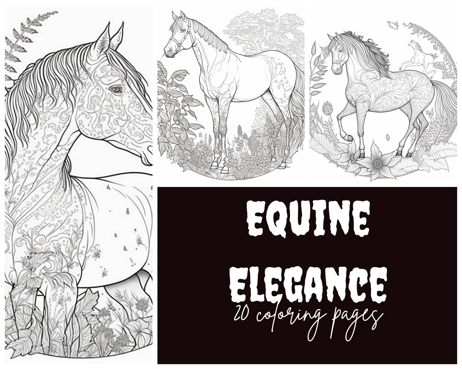 Equine Elegance: 20 Realistic and Intricate Horse Coloring Pages for