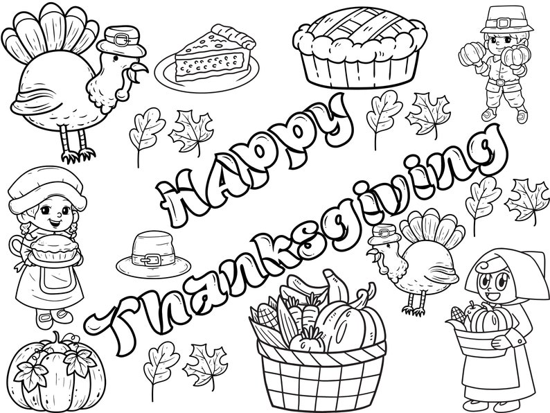 Thanksgiving Kids Coloring Poster Printable File Oversized Activity