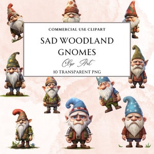 Imágenes prediseñadas de gnomos del bosque triste, imágenes prediseñadas para uso comercial, PNG transparentes, imágenes prediseñadas de fantasía, imágenes prediseñadas de gnomos, imágenes prediseñadas del bosque, png del bosque