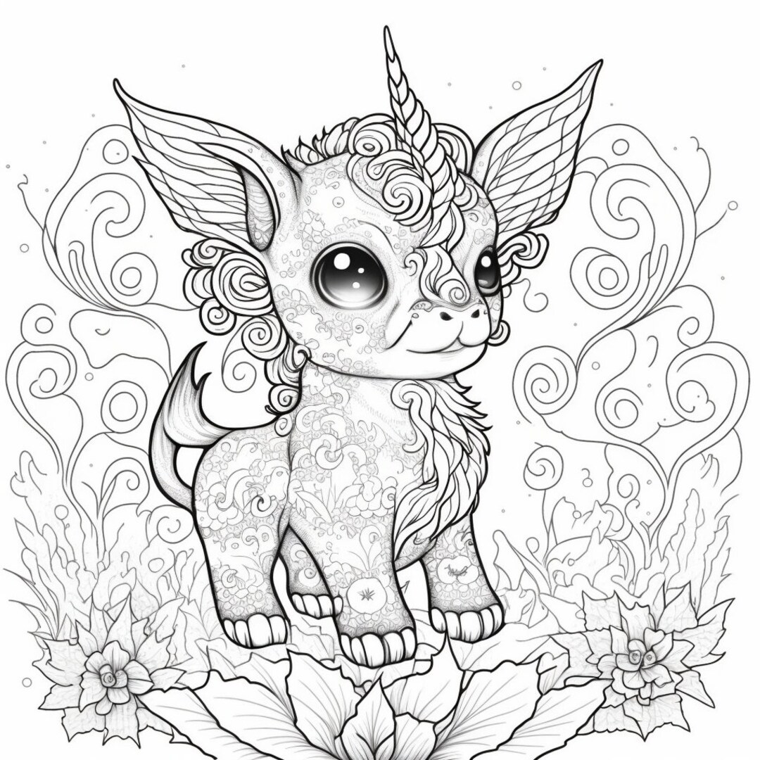 50 Adorable Mythical Monsters Coloring Book for Adults and Etsy