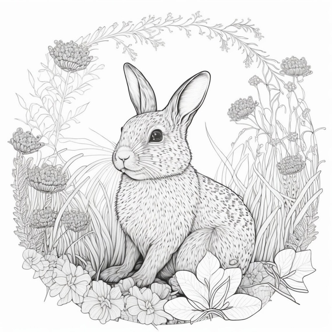 20 Adult Coloring Pages of Rabbits and Flowers, Relaxing, Hobby - Etsy