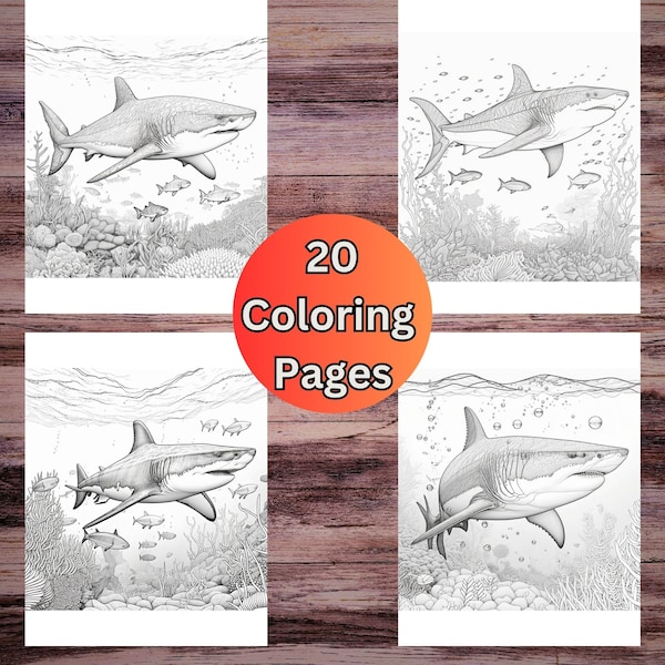 Realistic Shark Coloring Pages for Adults, Ocean Life, Coloring Book, Ocean Coloring, Aquatic Coloring Pages, Ocean Reef Coloring Page