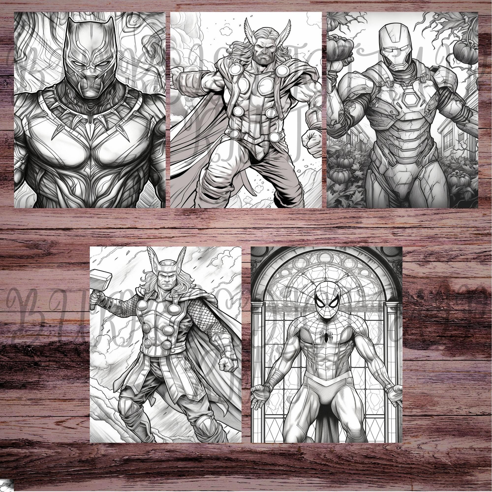 25 Superhero Halloween Coloring Pages, Greyscale, Light and Dark