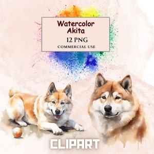 Aquarel Akita Clipart bundel, digitale Scrapbooking elementen, dierlijke Clipart, sublimatie, ongewenste Journal Clipart, hond Clipart, Canine png