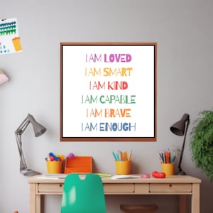 Affermazioni per bambini, Poster in classe, Io sono affermazioni, Poster per sala giochi, Poster di affermazioni, Arredamento scuola domestica, Sono gentile e intelligente amato
