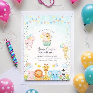EDITABLE Baby Animal Birthday Party Invitation, Animal Baby Party Invite, Birthday Animal Invite, Birthday Party Template, Instant Download