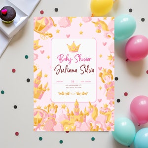 PRINCESS Theme Baby Shower Invitation, Princess Baby Shower Party, Girl Baby Shower Invite, Instant Download, Princess Canva Party