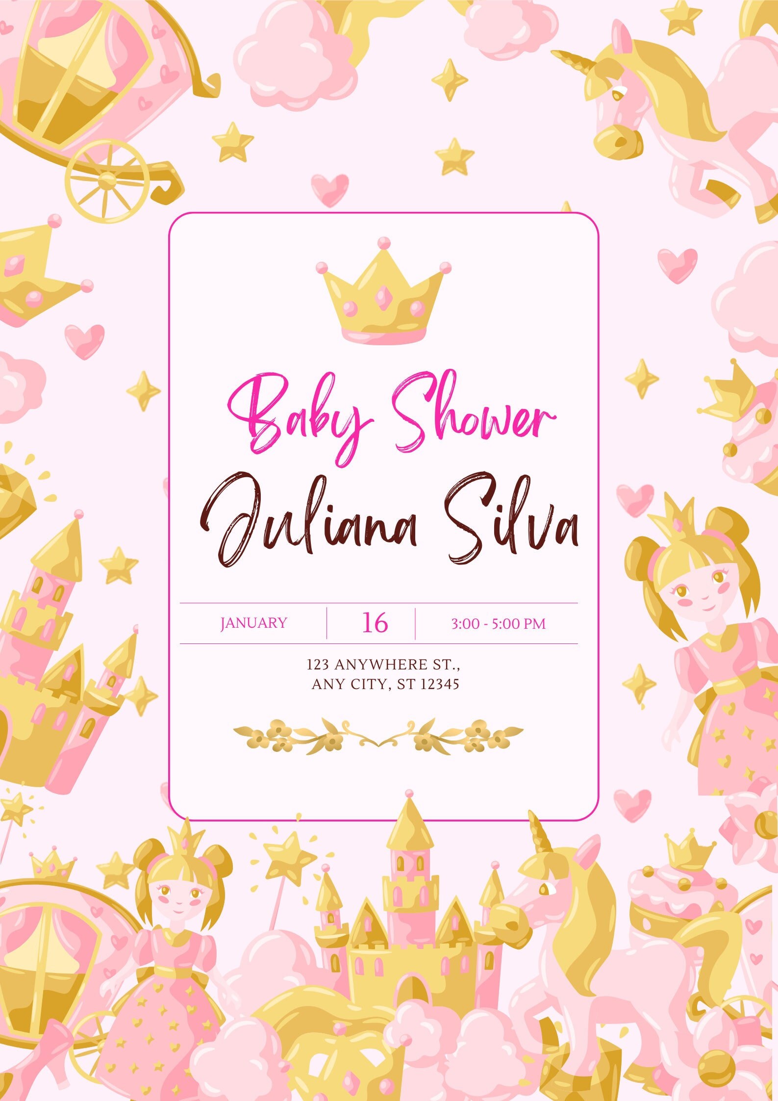 PRINCESS Theme Baby Shower Invitation, Princess Baby Shower Party, Girl
