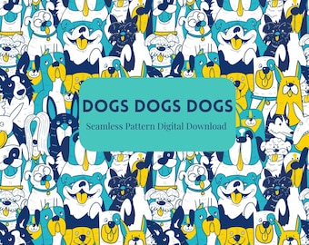 Dogs Seamless Pattern, Dogs Digital Paper, Pattern for Dogs, Cute - Main Image