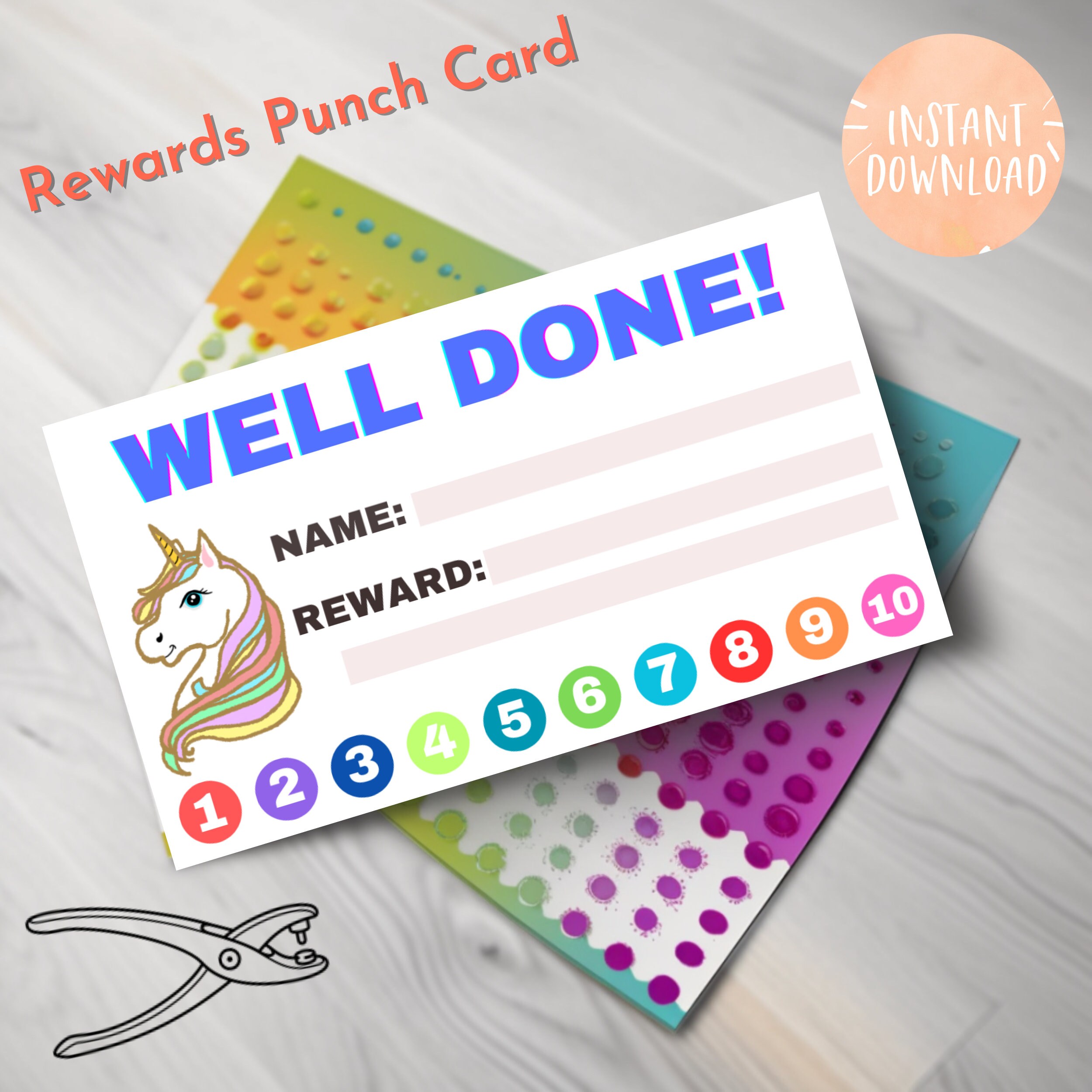 200 Pcs Behavior Punch Cards with Hole Puncher for Kids, Rainbow Theme  Reward Chart Cards to
