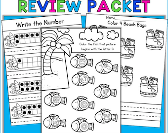 Preschool Pre K Summer Math and Phonics Practice ,Packet Kindergarten Readiness Packet