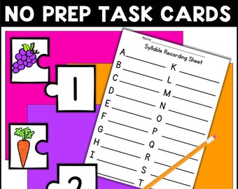 Syllables Picture Cards Matching Activity Open and Closed Syllable Task Cards