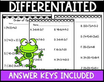 Hojas de trabajo y póster sobre el orden de operaciones con y sin corchetes y llaves