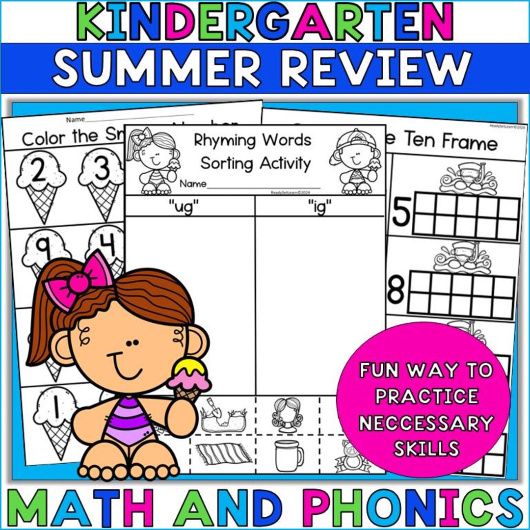 Kindergarten Summer Review Packet Math and Phonics End of Year ...
