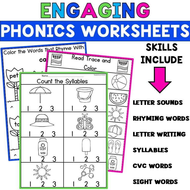 Kindergarten Summer Review Packet Math Alphabet Writing and Phonics ...
