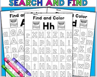 Hojas de trabajo para buscar y encontrar letras mayúsculas y minúsculas con reconocimiento del alfabeto