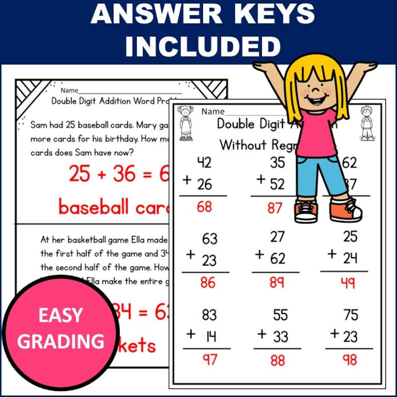 Double Digit Adding Problem Double Digit Addition Worksheets - Etsy