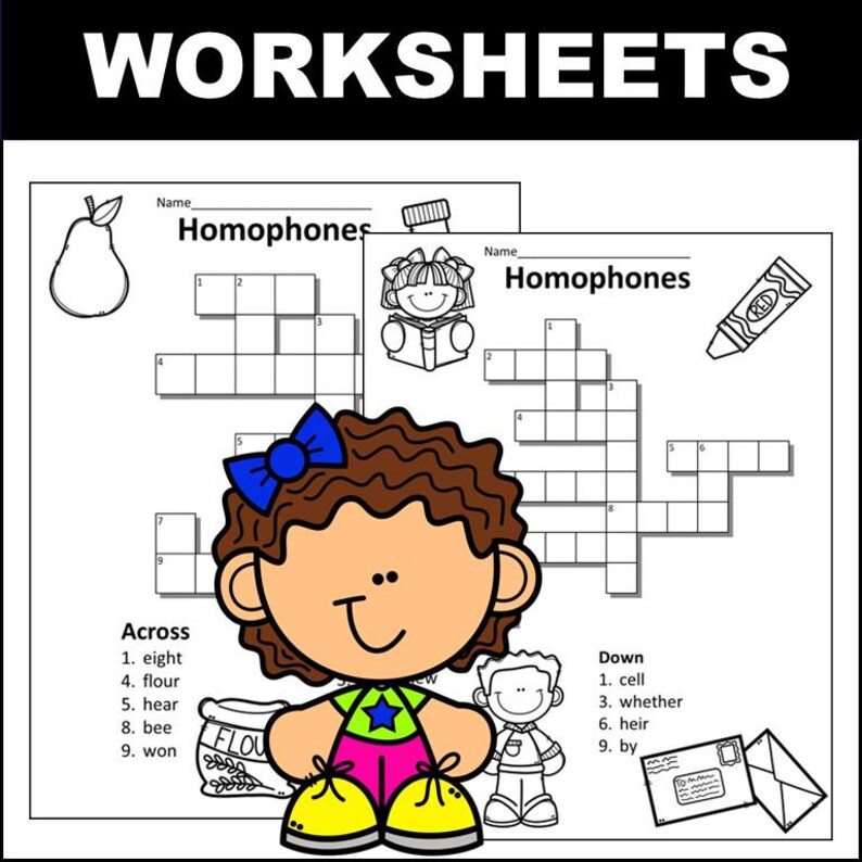 Homophones Worksheets Crossword Puzzle Activities ELA Grammar 2nd 3rd ...