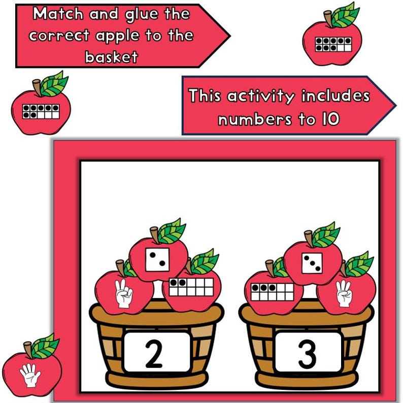 Fall Math Craft Activity Using Ten Frames Counting to 10 Numbers to 10 ...