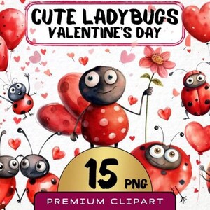 Pacchetto clipart acquerello coccinelle carine di San Valentino