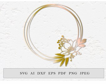 Round frame with magnolia flower,  DXF, PNG, Cut file, Floral wreath SVG. Cut file
