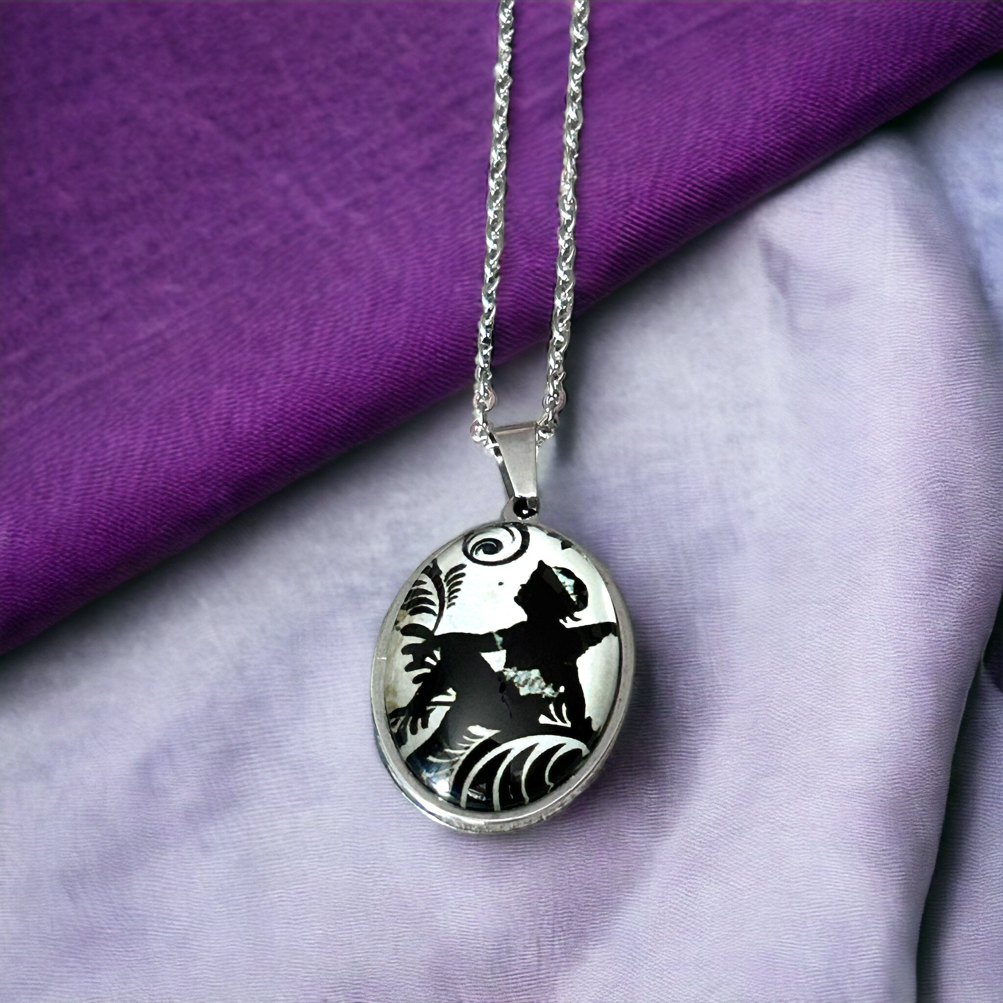 【税込?送料無料】 Short Necklace, Oval Chain Pendant, Vintage Jewelry, Black その他