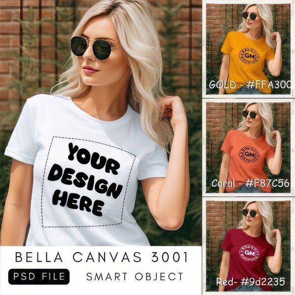 Smart Object T-shirt Mockup, PSD Mockup File, T-Shirt Mockup, Woman's Bella Canva 3001 T-Shirt Mockup, PSD T-Shirt Mockup