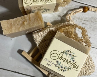 Barra de jabón hecha a mano con protector de jabón, jabón de recuerdo de fiesta, relleno de calcetines, regalo, baby shower, despedida de soltera.