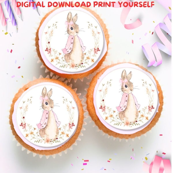 Printable Flopsy Rabbit Circle Cupcake Toppers Lily Bobtail Download and Print Yourself Digital Print Ready
