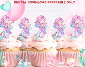 Printable Mermaid Cupcake Toppers Download and Print Yourself Digital Print Ready