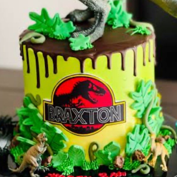 Jurassic Park Logo Dinosaur cake topper T Rex tyrannosaurus rex edible icing image cut out birthday decoration decal #456