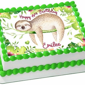 Sloth cake topper edible icing image tropical birthday cake decoration #863