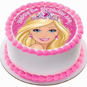 Barbie Princess and the Popstar round edible party cake topper cake image