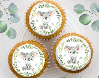 Druckbarer Koala-Kuchenaufsatz. Laden Sie ihn herunter, bearbeiten Sie ihn und drucken Sie ihn selbst aus. Bereiten Sie den Digitaldruck für die Babyparty zum 1. Geburtstag vor