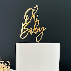 Oh Baby Cake Topper for Baby Shower or Gender Reveal, Gold Glitter Shower Cake Topper, Gender Neutral Shower Decorations, Oh Baby Decoration