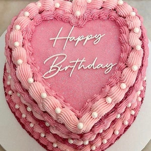 Happy birthday Acrylic Cake Topper for Vintage Heart Cake | Heart Shaped Cake Topper | Birthday Cake Charm Script | Vintage Charm