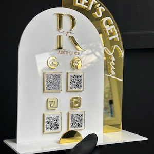 Lets get Social Media Sign with QR Code – Double Arch Business Display with Card Holder, Instagram, Facebook and More