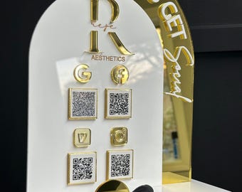 Lets get Social Media Sign with QR Code – Double Arch Business Display with Card Holder, Instagram, Facebook and More