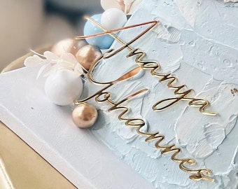 Cake Charm | Acrylic Cake Accessory | Wedding Name | Gold Name Plate | Birthday Party Favor | Cursive Script | Baker | Cake Decorating