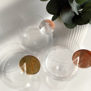 Drink Charm, Wedding Name Place Cards Ideas, Circle Place Names Wedding Favours, Disc Name Tags for Glass Place Setting Holder Drink Charm