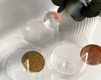 Drink Charm, Wedding Name Place Cards Ideas, Circle Place Names Wedding Favours, Disc Name Tags for Glass Place Setting Holder Drink Charm